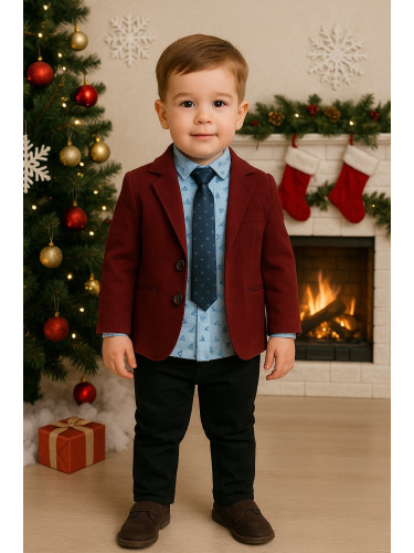 Елегантен костюм за момче от 4 части-панталон, риза, сако в бордо и вр