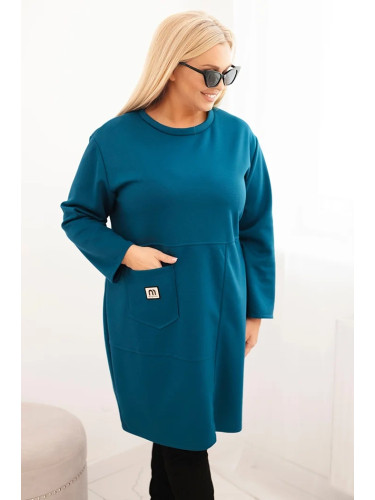 Kesi Włoski Plus Size women's dress butter with pocket and 3/4 sleeve sea green