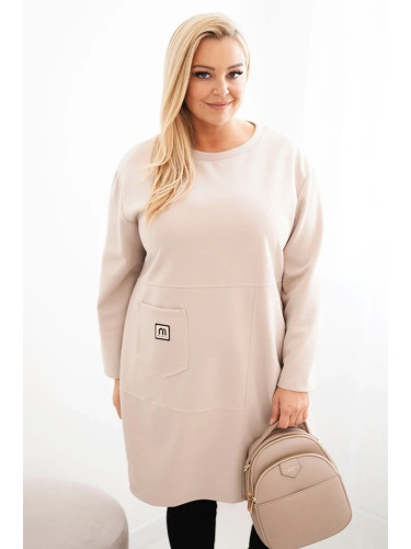 Kesi Włoski Plus Size women's dress with a pocket and 3/4 sleeve butter beige