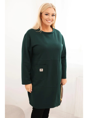Kesi Włoski Plus Size women's dress with a pocket and 3/4 sleeve butter dark green