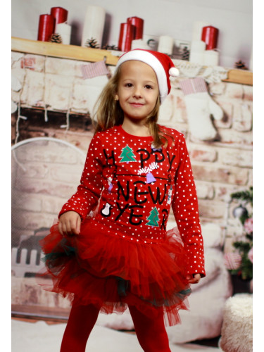 Ватирана детска рокля с тюл и коледни мотиви Севтекс