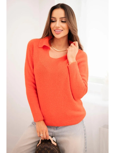 Kesi Włoski Women's sweater made of baby alpaca with a collar and V-neck orange