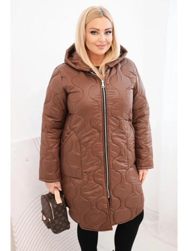 Kesi Włoski Women's Plus Size winter quilted jacket with a hood chocolate