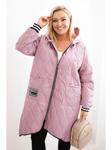 Kesi Włoski Plus Size women's quilted jacket with a hood and sporty cuffs dark pink