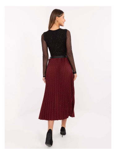 Бордо плисирана пола с черна панделка