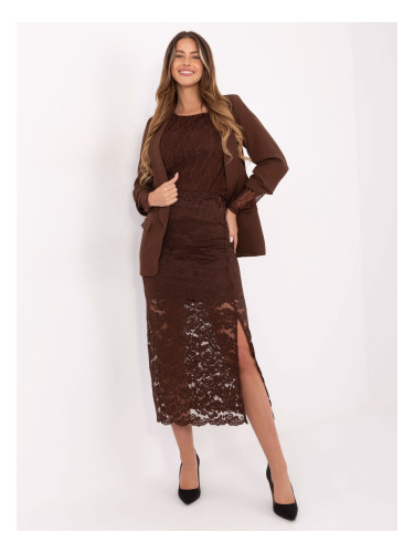 Кафява дантелена пола с цепка