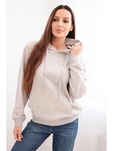 Kesi Włoski Women's looped cotton hoodie with a kangaroo pocket light gray