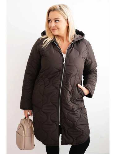Kesi Włoski Women's winter quilted Plus Size jacket with a hood red