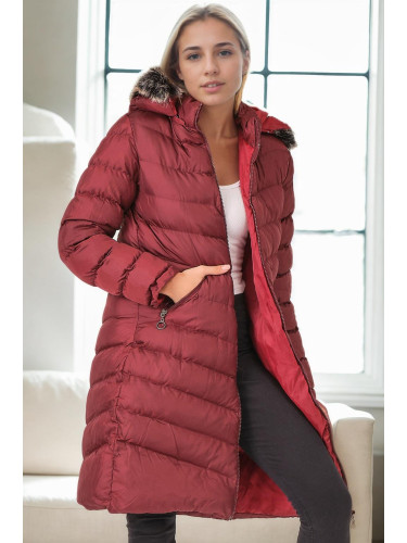 Z9690 DEWBERRY SHEARLING HOODED WOMEN'S COAT-BURGUNDY