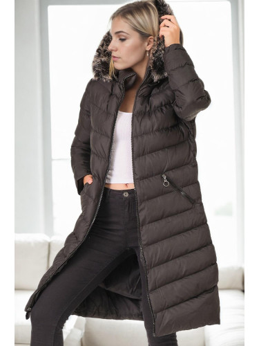 Z9690 DEWBERRY SHEEPSKIN HOODED WOMEN'S COAT-BLACK
