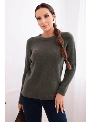 Kesi Włoski Women's sweater made of baby alpaca with long sleeves khaki