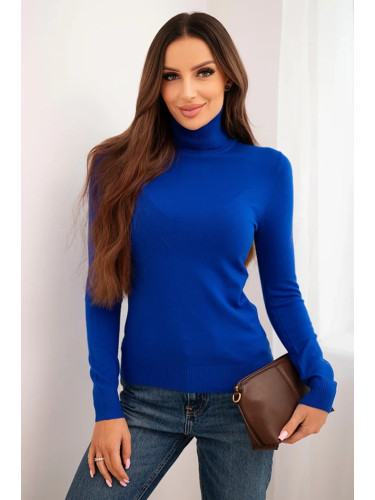 Kesi Włoski Women's viscose sweater with a turtleneck and long sleeves cobalt blue