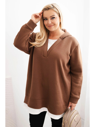 Kesi Women's insulated Plus Size hoodie with a V-neck brown
