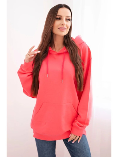 Kesi Włoski Women's cotton looped sweatshirt with a hood and kangaroo pocket pink