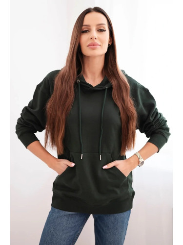 Kesi Włoski Women's cotton looped hoodie with kangaroo pocket dark green