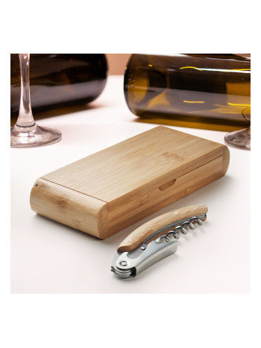 Луксозен тирбушон от неръждаема стомана в бамбукова кутия