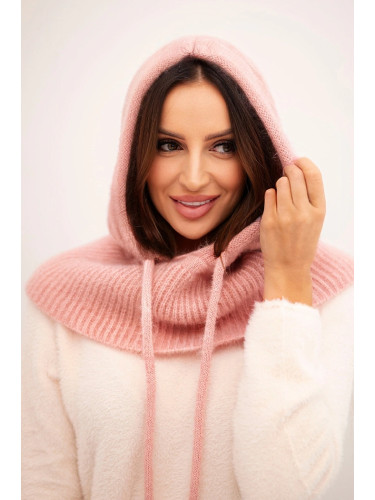 Polski Women's hooded cap with ties and braid pattern powder pink