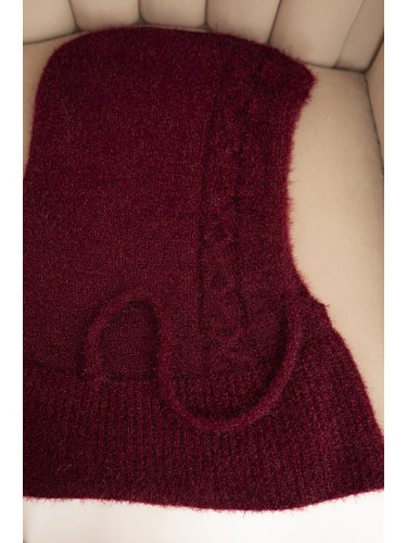 Polski Women's hooded cap with ties and braid weave burgundy