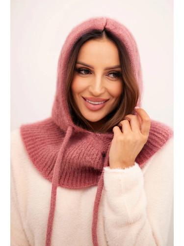 Polski Women's hooded cap with ties and braid weave dark pink