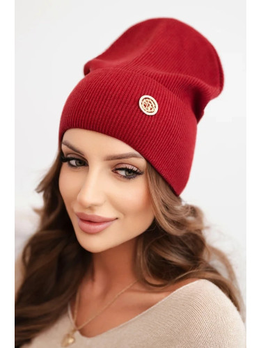 Kesi Women's ribbed cap made of modal and viscose with a decorative button burgundy