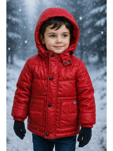 Детско зимно яке за момче с качулка в червено