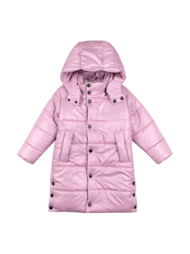 Детско зимно яке за момиче с качулка в пепел от рози