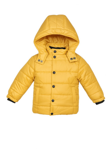 Детско зимно яке с качулка в горчица с качулка и джобове