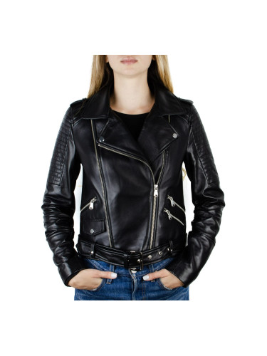 Дамско кожено Байкър яке в черен цвят 0328