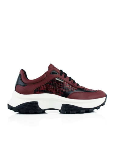 Дамски кожени сникърси в бордо, черно и бяло w358