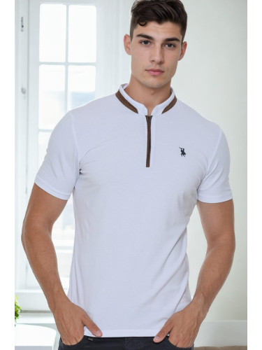 T9571 DEWBERRY MEN'S ZIPPERED T-SHIRT-WHITE