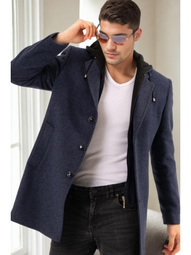 PLT9376 DEWBERRY MEN'S COAT-PATTERNED NAVY BLUE