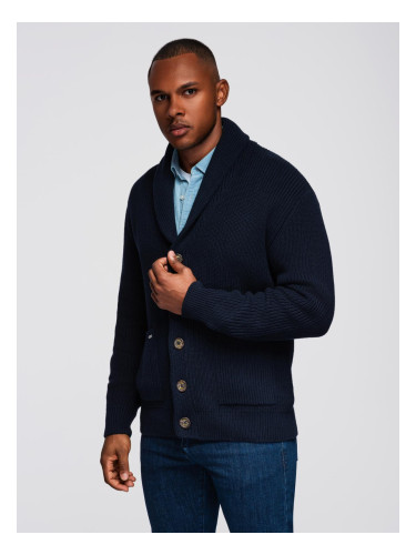Ombre Men's cotton cardigan sweater with shawl collar - navy blue