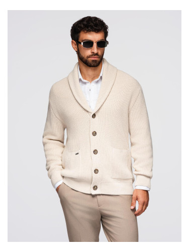 Ombre Men's cotton cardigan sweater with shawl collar - beige