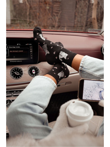 Milena Дамски чорапи котки и сърца черни