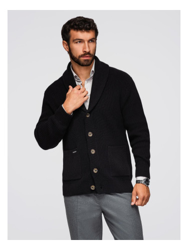 Ombre Men's cotton cardigan sweater with shawl collar - black