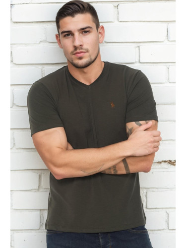 T9568 DEWBERRY V-NECK MEN'S T-SHIRT-KHAKI