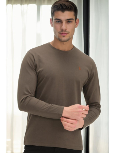 T9588 DEWBERRY BICYCLE COLLAR LONG SLEEVE T-SHIRT-KHAKI