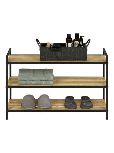 ЕТАЖЕРКА ЗА ОБУВКИ НА 3 НИВА ЕЗРА 70/30/48.5 СМ В ДЪРВЕСЕН ДЕКОР И ЧЕРНО