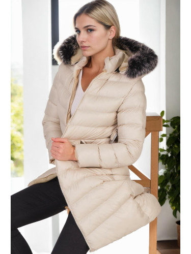 Z9690 DEWBERRY WOMEN'S HOODED COAT-BEIGE