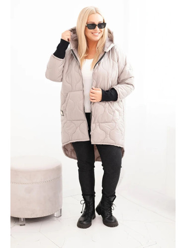 Kesi Włoski Plus Size women's quilted jacket with a hood dark beige