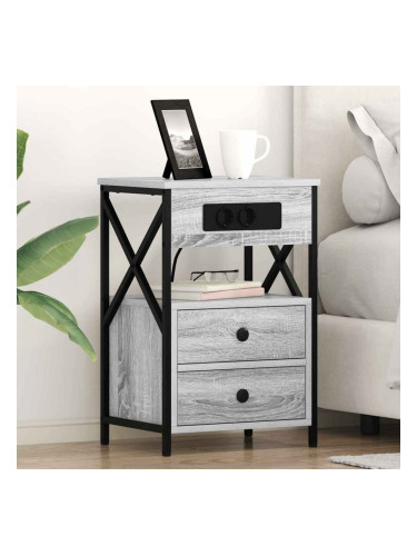 Sonata H Нощно шкафче с зарядна станция 2 pcs Сив сонома 40 x 31 x 60 см
