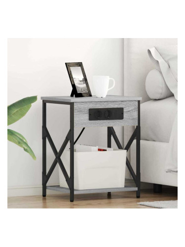 Sonata H Нощно шкафче с зарядна станция Сив сонома 41 x 31 x 51 см