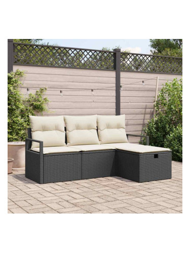 Sonata H Градински Софа Комплект 4 pcs Черно и кремаво 175 x 117 x 85 см