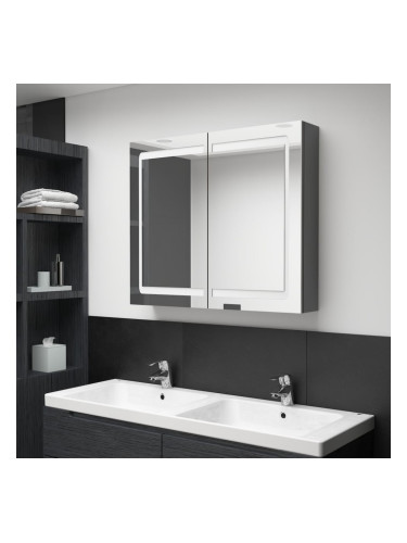 Sonata H LED шкаф с огледало за баня, сив, 80x12x68 см