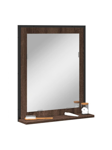 Sonata H Огледало за баня с рафт кафяв дъб 50x12x60 см инженерно дърво
