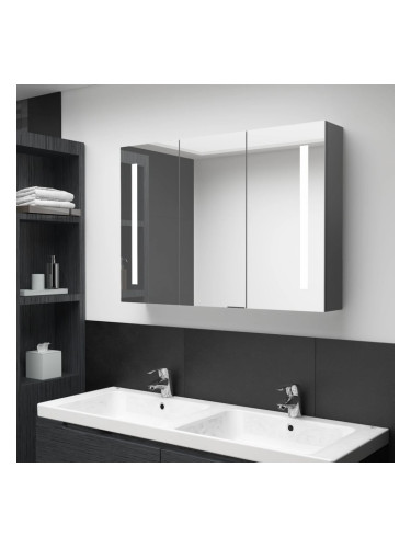 Sonata H LED шкаф с огледало за баня, 89x14x62 см, сив