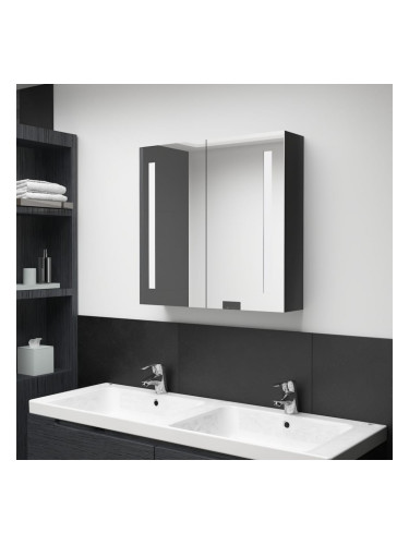 Sonata H LED шкаф с огледало за баня, сияйно черно, 62x14x60 см