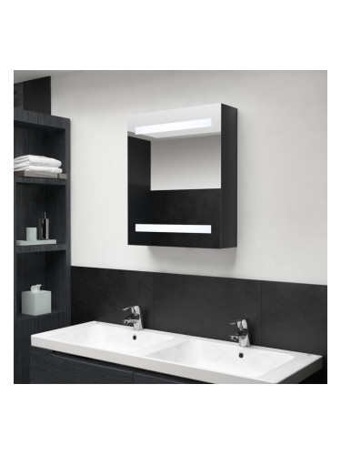 Sonata H LED шкаф с огледало за баня, сияйно черно, 50x14x60 см