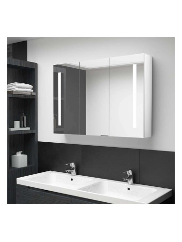 Sonata H LED шкаф с огледало за баня, 89x14x62 см, блестящо бял