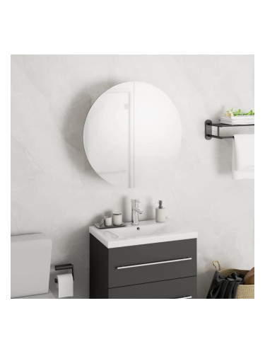 Sonata H Шкаф за баня с кръгло огледало и LED, бял, 40x40x17,5 см